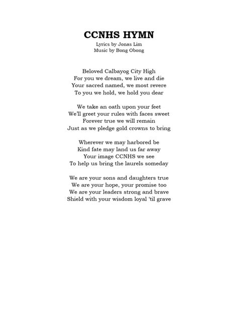 ccnhs hymn lyrics|Pilipino Version: Chorus .